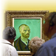 Museum guests in front of Van Gogh self-portrait